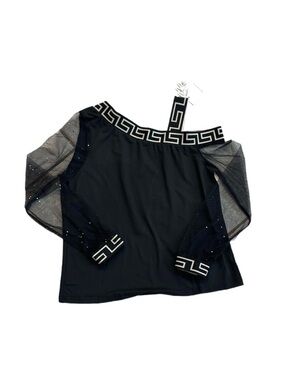 OLIVIA MARK ~ Women’s black and gold sheer long sleeve grecian top size M